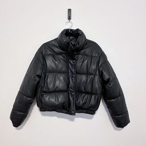 Truth by Republic Cropped Vegan Leather Puffer Jacket
